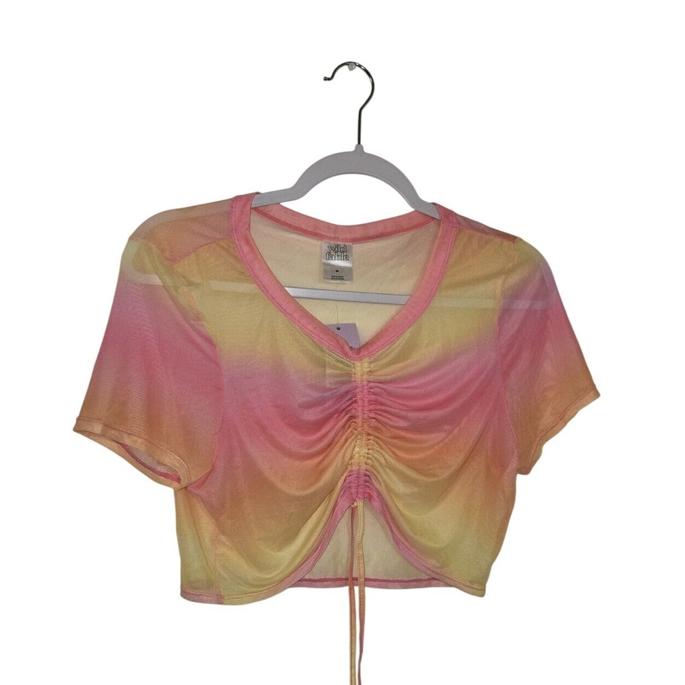 Mesh Ombre Ruched Crop Top Wild Fable Pink Yellow Y2K Style